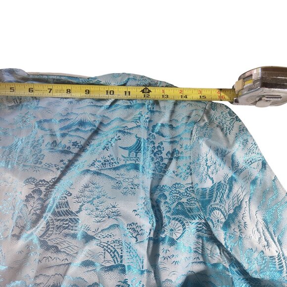 Vtg Fuji Japan Embroidered Kimono Jacket Robe Blue & Black floral cuff collar - Picture 7 of 9
